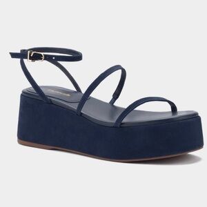 NEW Larroude The Gio Navy Blue Suede Platform Strappy Sandal Heels US 8.5